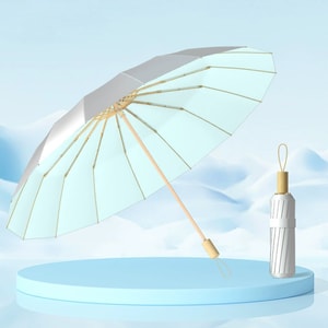 Large Windproof Umbrella 16 Ribs Titanium Silver Sun Umbrella High UV Protection UPF50+ Women's Rain Or Shine Umbrella Stylish Appearance Mint Green One