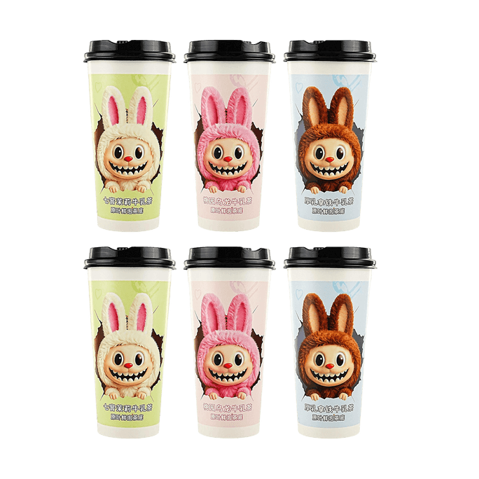 Popmart Labubu Collaboration,Jasmine Milk Tea+Peach Oolong+Rich Milk Latte Milk Tea,3.3 oz*6【3 Flavors 6 Combo Packs 】