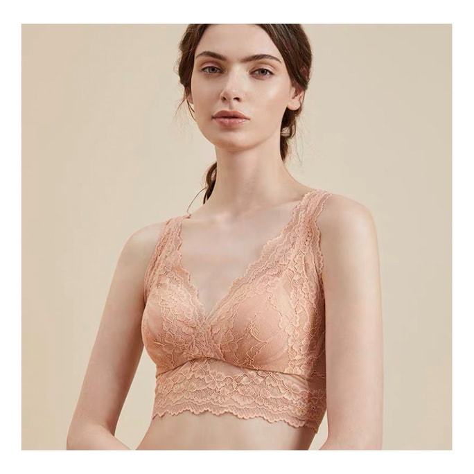 Real Silk Lace Vest-style Underwear No Trace Breathable Strapless Bra NZF9C307 #Almond Complexion M