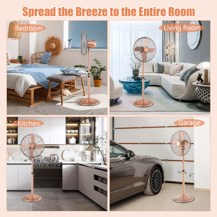 16 Pedestal Standing Fan Oscillating Pedestal Fan With 3 Speeds And Adjustable Height-Copper 5