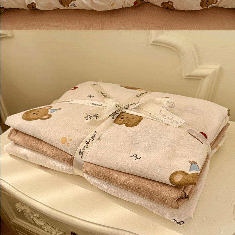 Lullabuy 櫻桃小熊床上四件套 寢具 床單被套可愛床品Double/Queen Size