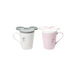 Disney Pair Mug Mickey Minnie Face Plate Pink Gray