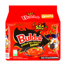 Korean 2x Spicy Buldak Noodles Hot Chicken Flavor Stir-Fried Ramen -, 5 Pack* 4.93 oz