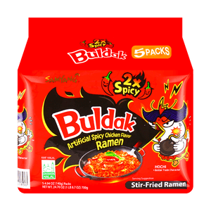 Korean 2x Spicy Buldak Noodles Hot Chicken Flavor Stir-Fried Ramen - 5 Packs* 4.93oz