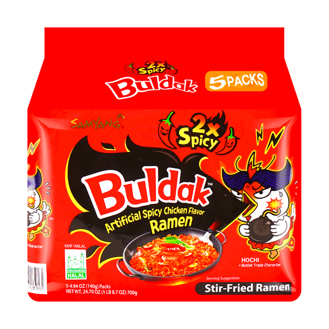 Korean 2x Spicy Buldak Noodles Hot Chicken Flavor Stir-Fried Ramen - 5 Packs* 4.93oz
