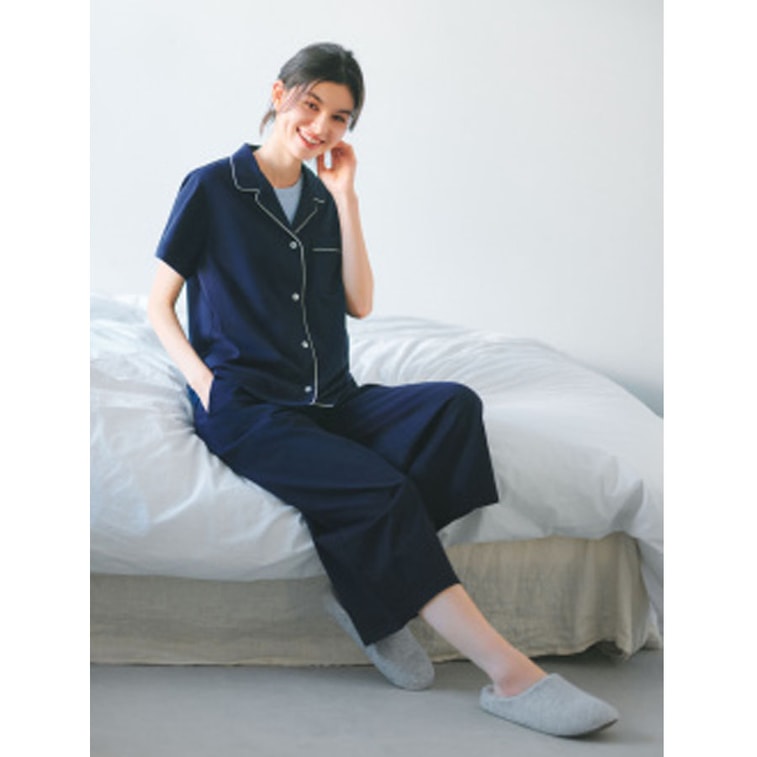 Women’s Cooling Short Sleeve Cotton Pajama Set  NAVY Size L  1 Set 3