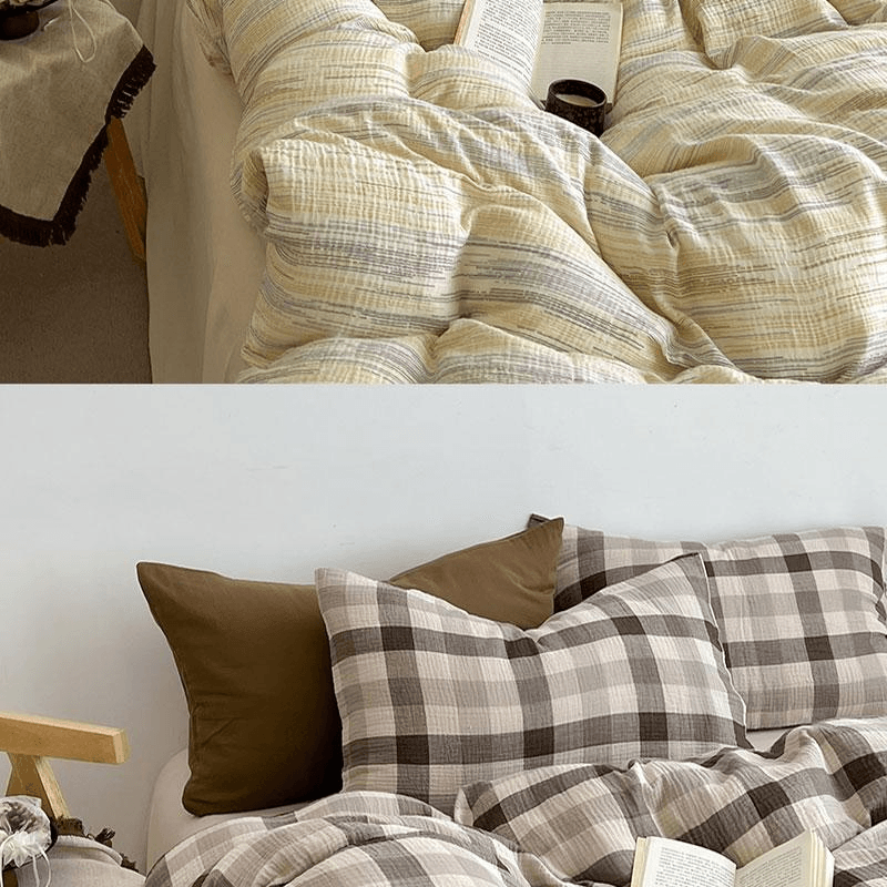 【中国直邮】 Lullabuy 织序水洗棉条纹床上四件套 蓝色-Queen