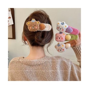  Dopamine Cute and Sweet Large Hair Clips 3 Colors 3 Pieces Cartoon Plush Bear Rear Head Hair Clips