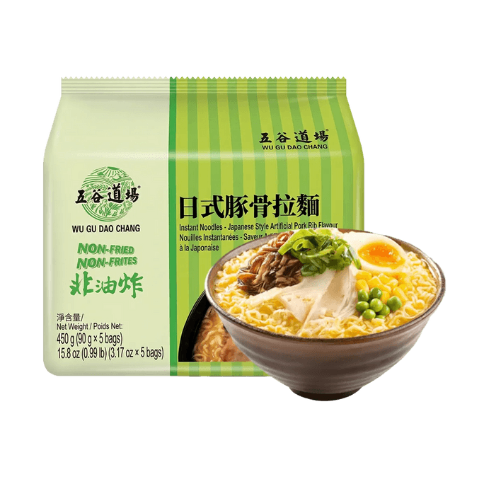 五穀道場 日式豚骨拉麵 90g*5連包 450g【非油炸泡麵】