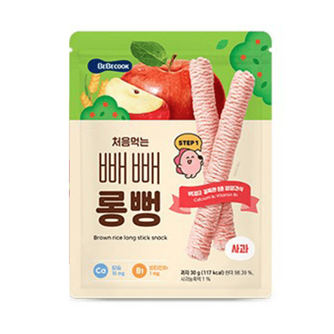 韓國BeBecook Brown Rice Long Stick Snack (Step1) Apple 30g