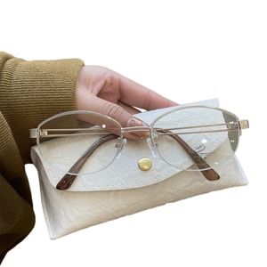 【中國直郵】 HSPM 復古老錢風金絲半框眼鏡近視可配有度數金屬橢圓素顏神器眼鏡架 金色+鏡盒F 1套