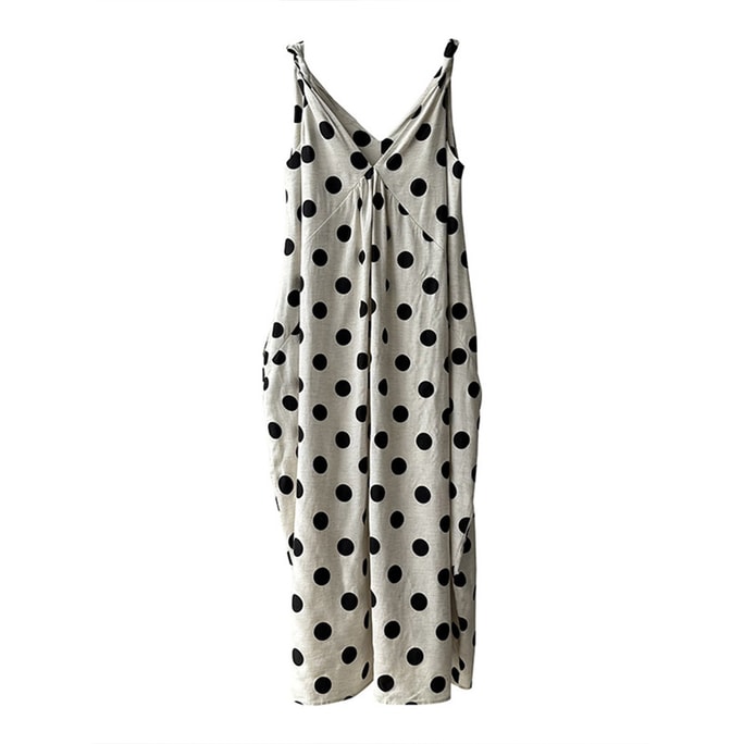 New French V-Neck Sleeveless Vest Dress With Polka Dots L