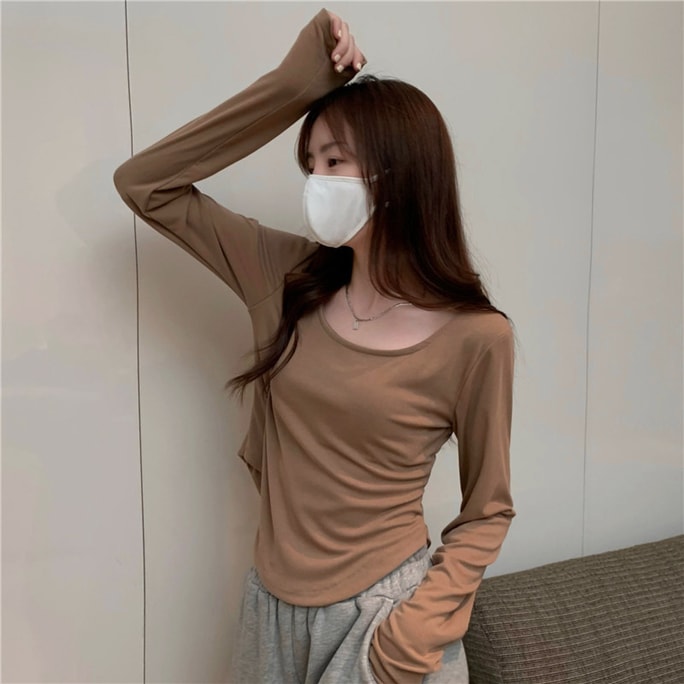 Long Sleeved T-Shirt Slim Fit Short Underlay Khaki L