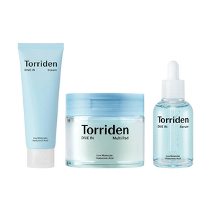 DIVE IN Low-Molecular Hyaluronic Rescue Skincare Set, Essence, 1.69 fl oz+ Multi Pad 80pcs + Cream 2.7 fl oz【Value Pack】