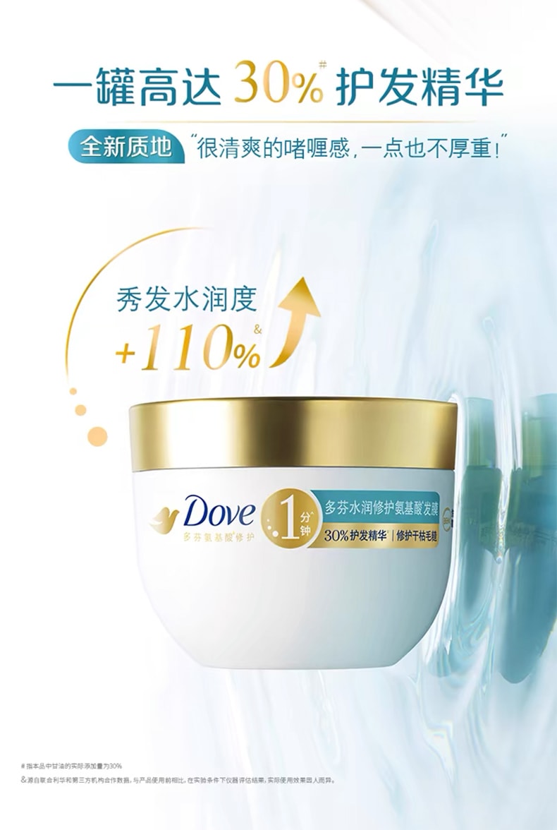 日本 DOVE多芬 【水潤修護小金碗】胺基酸髮膜護髮素 260g【全年熱賣50萬+罐 蘊含多重胺基酸精華 3分鐘免沖洗滲透 持久水潤光感】