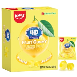 AMOS 4D Gummy Lemon Fruit Filled Candy Fruit Snacks Juice Filled Gummies  8.47oz