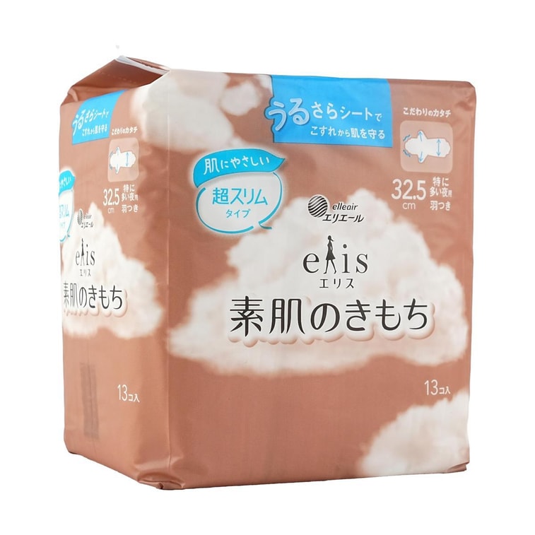 日本ELIS怡丽 素肌超薄护翼全棉卫生巾 夜用型 325mm 13枚入 4