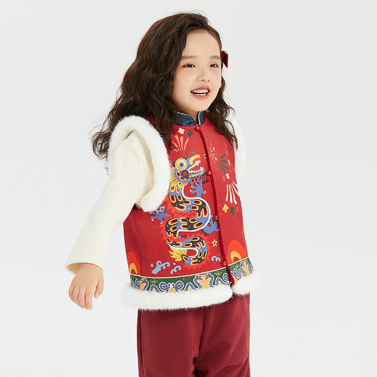 【中国直邮】年衣儿童棉马甲男女秋冬新款婴儿小马褂背心拜年服 紫苑红 150码 8
