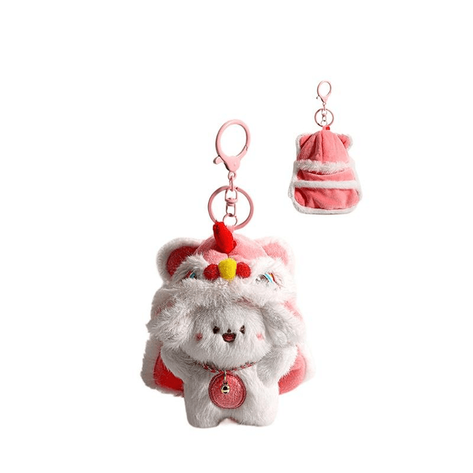 Chinese-style bag plush toy keychain Pink lion and white rabbit 8*17cm*1 piece