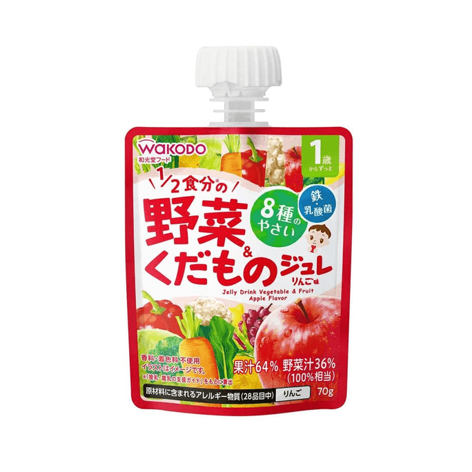 【日本直郵】WAKODO與光堂  1歲+寶寶水果蔬菜汁 果凍果汁吸吸樂 蘋果口味 70g