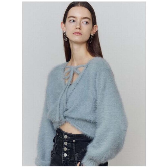 【日本直邮】 日本 EMODA 交叉针织衫 多种穿法 时尚舒适 蓝色 S/M码 1件