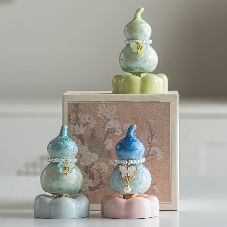 【中国直邮】 HSPM 景德镇陶阳新村转转葫芦摆件网红同款结晶釉陶瓷玩具茶宠可爱送礼 转转葫芦-黄绿 礼盒装 1个 3