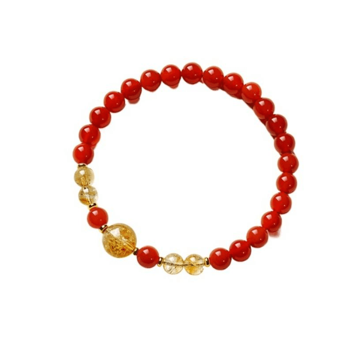 Gu Yuan Wen Chuang Red Agate Handmade Bracelet For Women, Jade Beads, Prosperous Wealth, Native Year Red 14-17 Cm