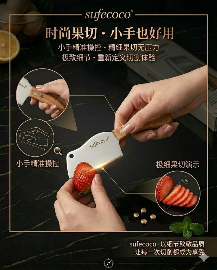 sufecoco 英式小厨刀 水果刀 切菜 切肉 厨房 小巧 便携 户外 不锈钢  1个