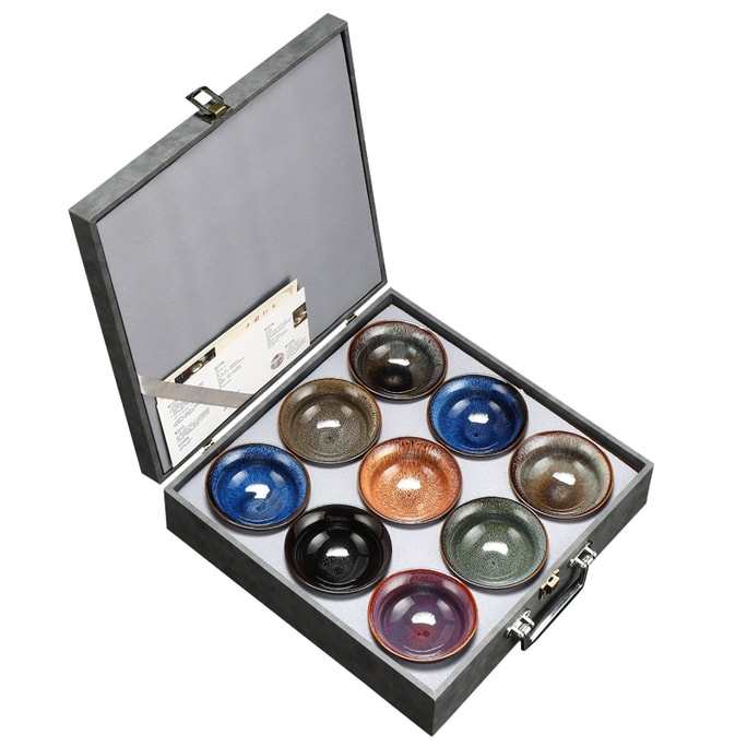 KangLe Glazed Jian Zhan Tea CupSet, 9-Piece - Ceramic Tea Drinking Set for Home and Guests