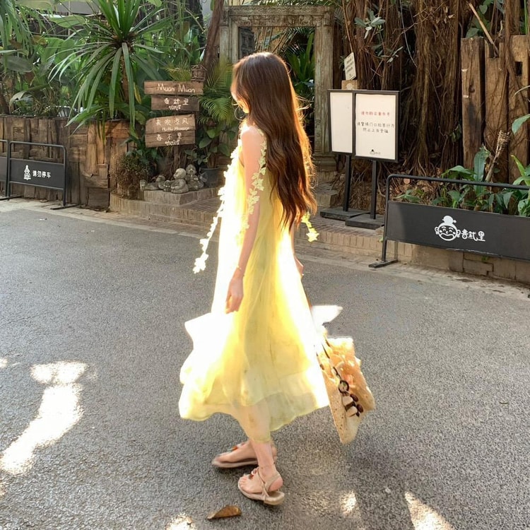 Garden Glow Sheer Maxi Dress - Green, Light Green, M - Yami.com
