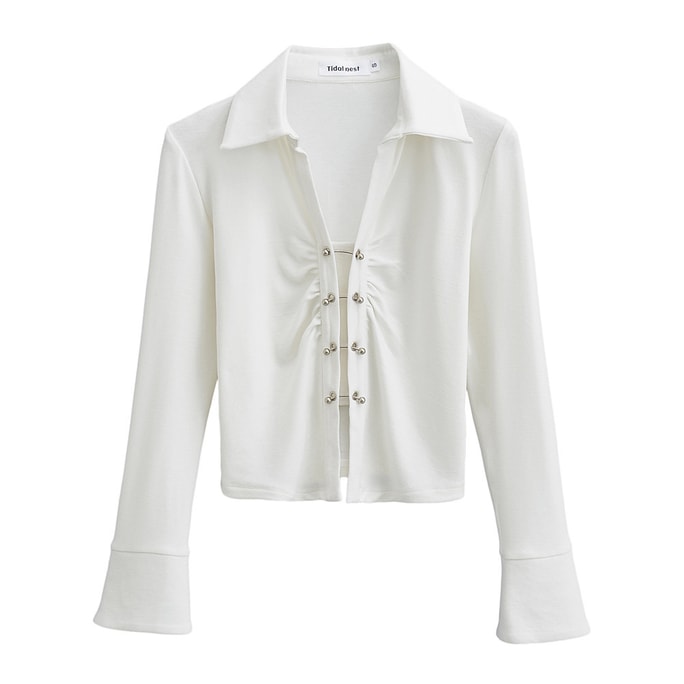 【中國直郵】奢笛熊 POLO領修身辣妹風打底衫 白色 M