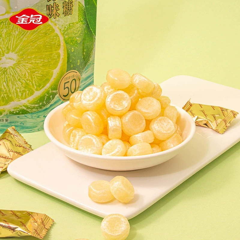 【中国直邮】 金冠 聚会首选酸甜可口VC咸柠檬味硬糖糖果砂糖50%还原果汁含量70g/袋