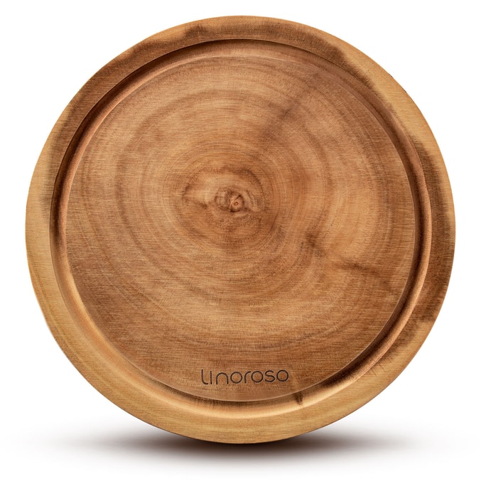 【アメリカ直送】Linoroso 無垢材 アカシア材 丸型まな板 チーズボード 半径10インチ