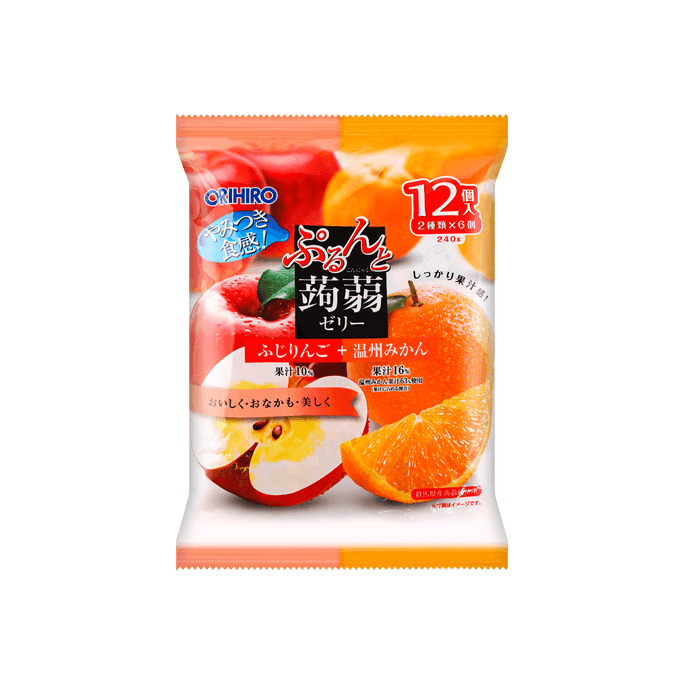 Fuji Apple & Unshu Mikan Konjac Jelly - Apple & Citrus Fruit Snack, 12 Pieces, 8.46oz