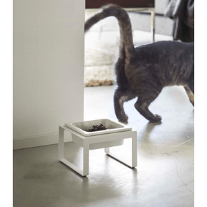 Single Pet Food Bowl - Tall - Steel + Ceramic White