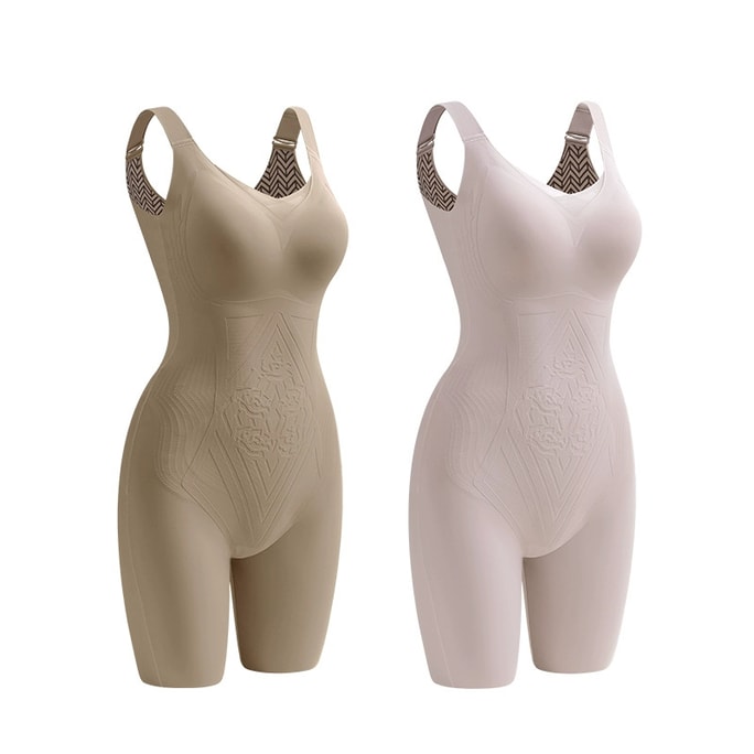 【中国直邮】猫人 连身连体塑身衣 磨毛秋冬款 免穿文胸 收腹束腰美体紧身衣 2件装 卡其色+丁香紫 【磨毛蓄热+免穿文胸内裤】2XL/135-150斤