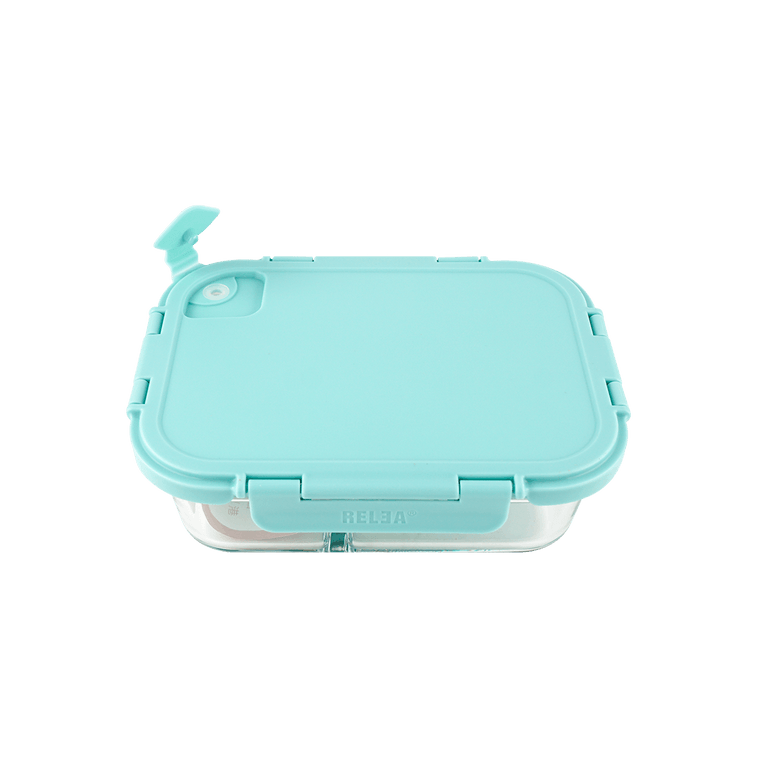 長方形 2 コンパートメント ガラス ランチ ボックス 1040ml ブルー 3