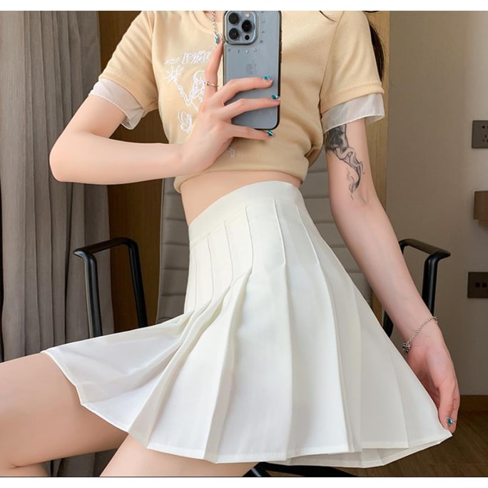 Summer new products high waist slim jk pleated skirt college style S size white
