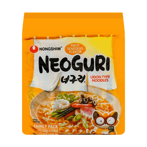 韩国NONGSHIM农心 NEOGURI 小浣熊海鲜面 乌冬面 温和原味 4包入 480g【BTS田柾国同款】