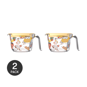 뚜껑과 저울이 있는 아침 식사용 컵 유리 계량컵 우유컵 컬러풀 파티 500ml *2【2팩】