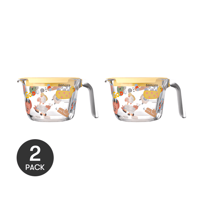 Breakfast Cup with Lid and Scale Glass Measuring Cup Milk Cup Colorful Party 500ml *2【2 Packs】