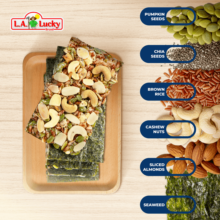 L.A. ODEHA Seaweed Crunch with Nuts - Sesame Taste – Carton Pack of 24 (24 Boxes / 16 Bars Each) 3