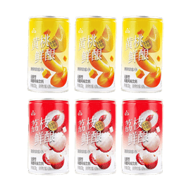 生龙 荔枝鲜酿+黄桃鲜酿 无醇米酿风味饮料 320g*6【2种口味6罐组合装】【孝感特产】