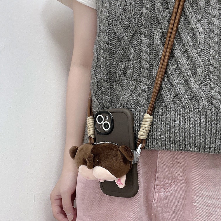 HSPM 新款可爱创意公仔屁屁手机背夹斜跨手机链加长绳通用手机壳diy手工编织 橘猫屁屁公仔背夹+黑白花纹长绳 F 3