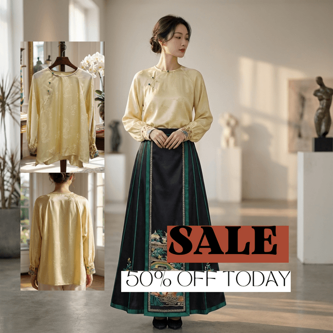 Beige Apricot Silk Phoenix Jacquard Oriental Blouse With Frog Buttons 100% Mulberry Silk L Size