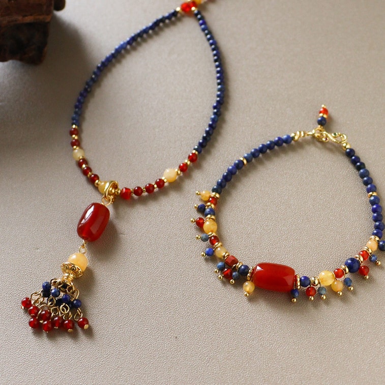 Original New Chinese Style Retro Exquisite Versatile Agate Lapis Lazuli Tassel Bracelet Light Luxury High Grade Bracelet One Piece 3