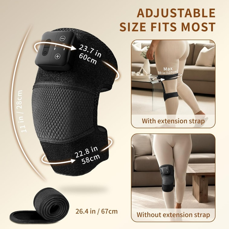 Knee Massager with Heat - Cordless Heated Knee Brace with Vibration for Pain Relief, Rechargeable Knee Heating Pad with 5 Heat Levels and 3 Massage Mode, Ideal Gift for Mom Dad 3