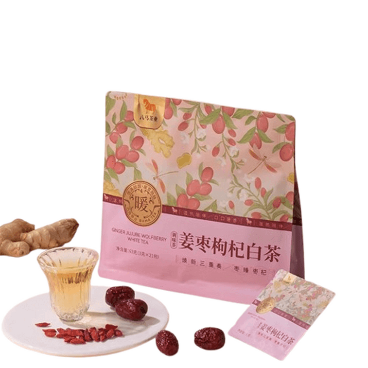 【中国直邮】 八马茶业 党参黄芪 山楂陈皮姜枣枸杞寿眉白茶 秋冬泡水喝茶叶 姜枣枸杞白茶63g/袋