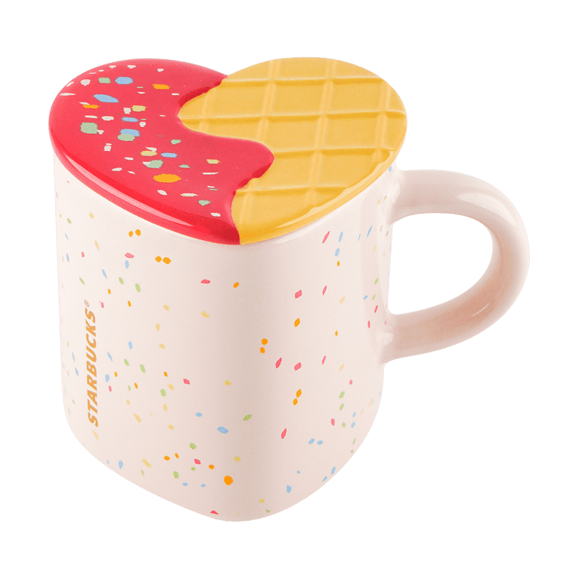 Dessert Sprinkles Waffle Heart Shape Mug with Lid 355ml