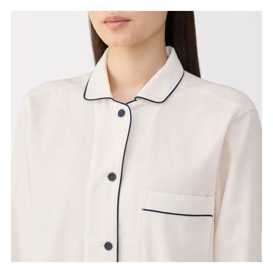 【Expédition directe du Japon】 Japon MUJI Pyjama long à manches longues en gaze double couche pour femme, confortable, respirant et doux, blanc cassé, taille S, 1 ensemble